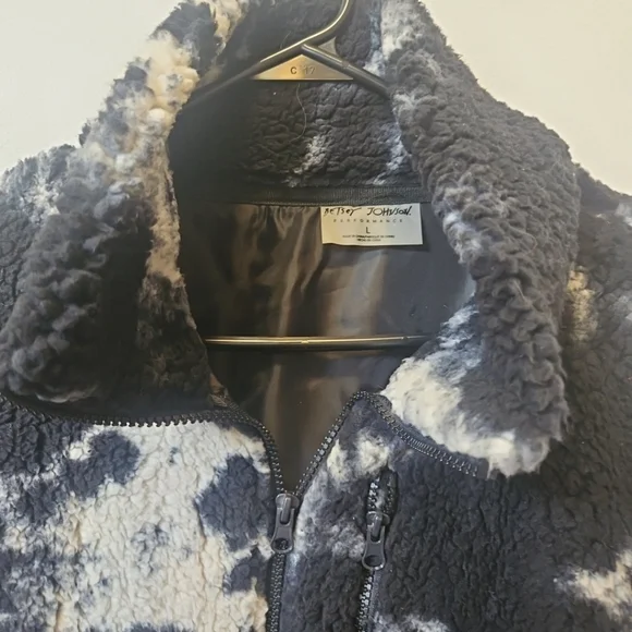 Betsey Johnson Sherpa Faux Cowhide Western Jacket Womens Large Black Cream - Picture 2 of 3